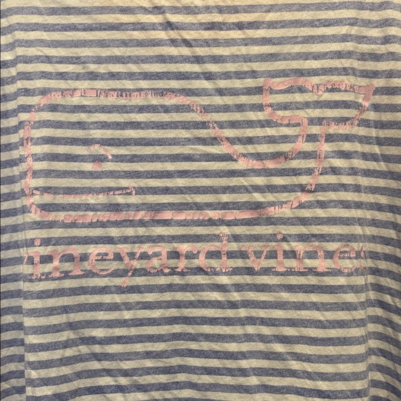 Vineyard Vines Blue and White Stripe 100% Pima Cotton Pink Logo T-Shirt - Small - Picture 3 of 6